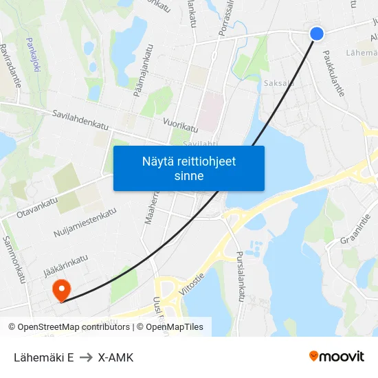 Lähemäki E to X-AMK map