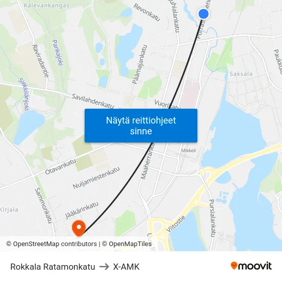 Rokkala Ratamonkatu to X-AMK map
