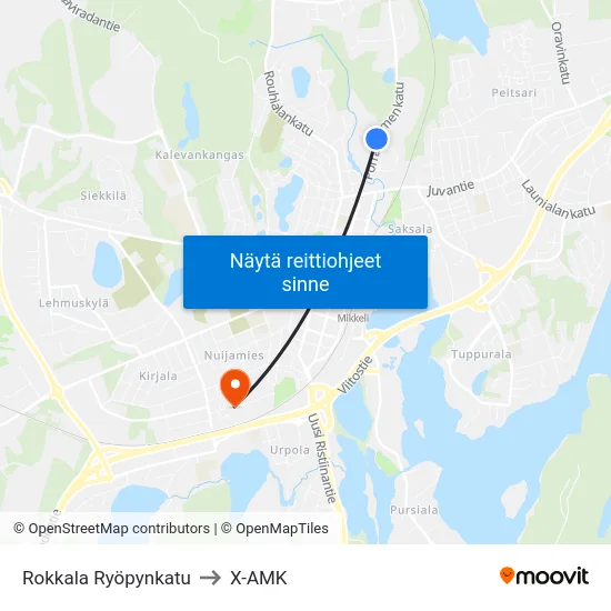 Rokkala Ryöpynkatu to X-AMK map