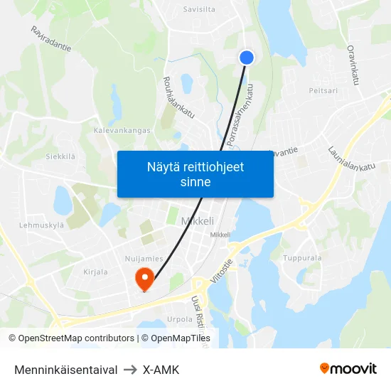 Menninkäisentaival to X-AMK map