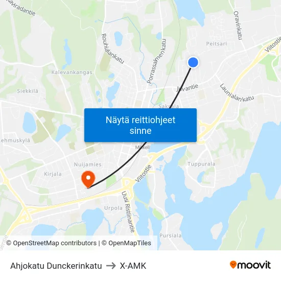 Ahjokatu Dunckerinkatu to X-AMK map
