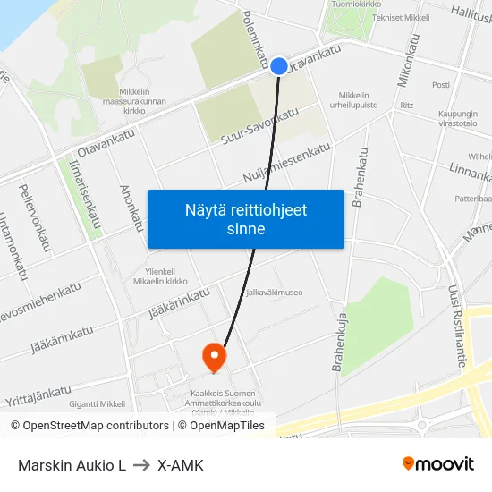 Marskin Aukio L to X-AMK map