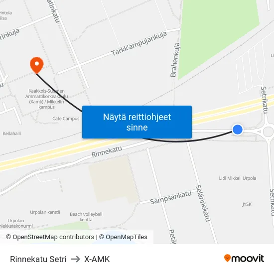 Rinnekatu Setri to X-AMK map