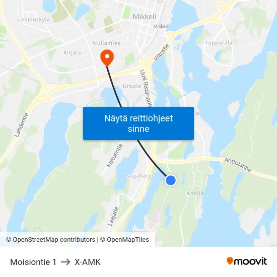 Moisiontie 1 to X-AMK map