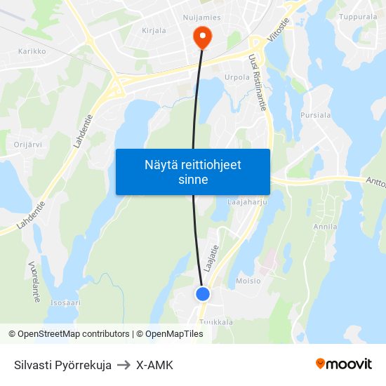 Silvasti Pyörrekuja to X-AMK map