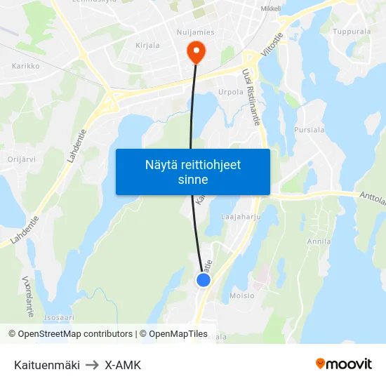 Kaituenmäki to X-AMK map