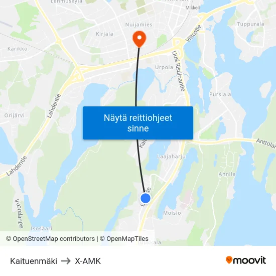 Kaituenmäki to X-AMK map