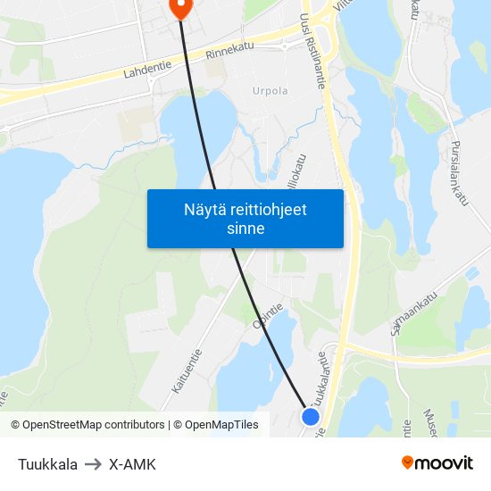 Tuukkala to X-AMK map