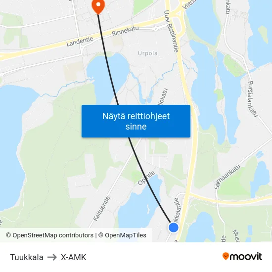 Tuukkala to X-AMK map
