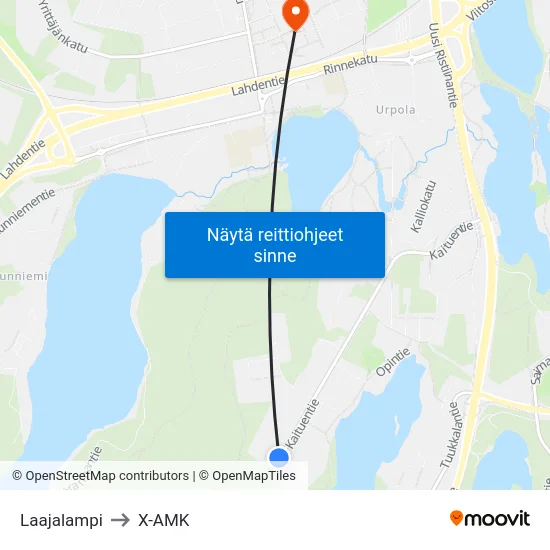 Laajalampi to X-AMK map