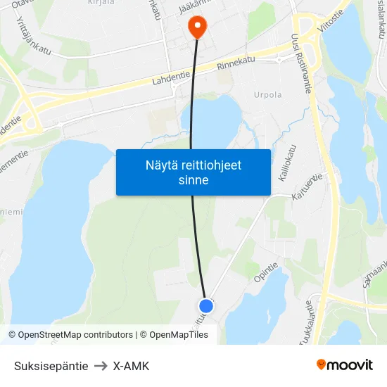 Suksisepäntie to X-AMK map