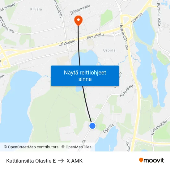 Kattilansilta Olastie E to X-AMK map