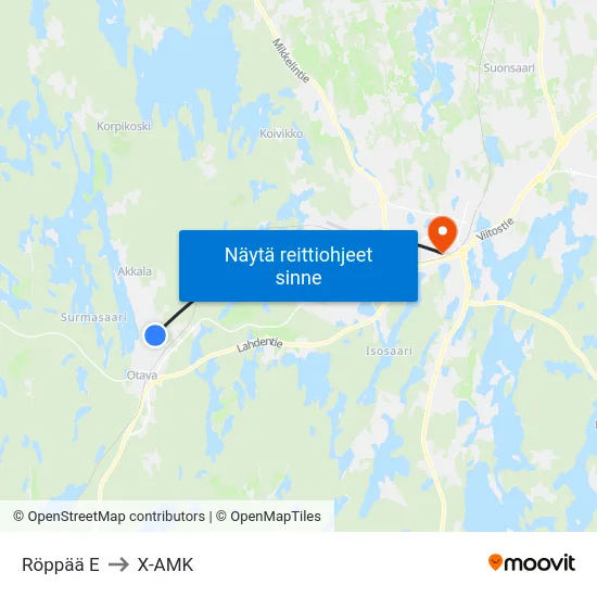 Röppää  E to X-AMK map