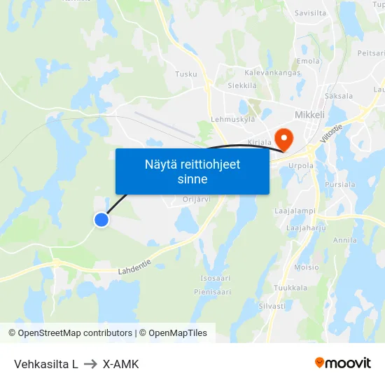 Vehkasilta  L to X-AMK map