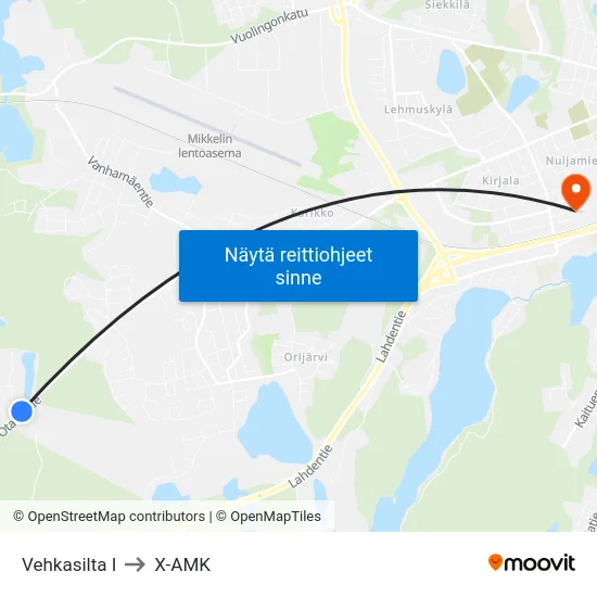 Vehkasilta  I to X-AMK map