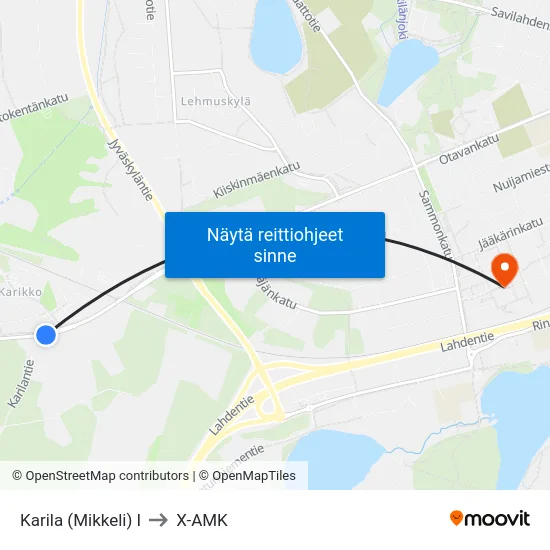 Karila (Mikkeli)  I to X-AMK map