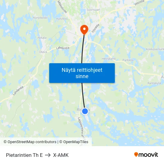 Pietarintien Th E to X-AMK map