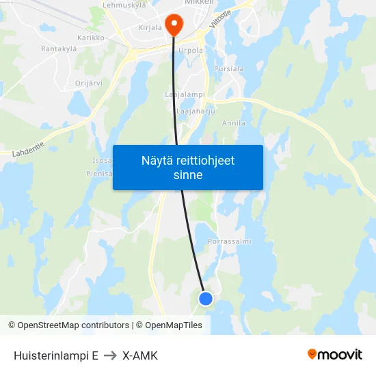 Huisterinlampi  E to X-AMK map