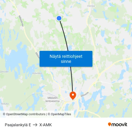 Paajalankylä  E to X-AMK map