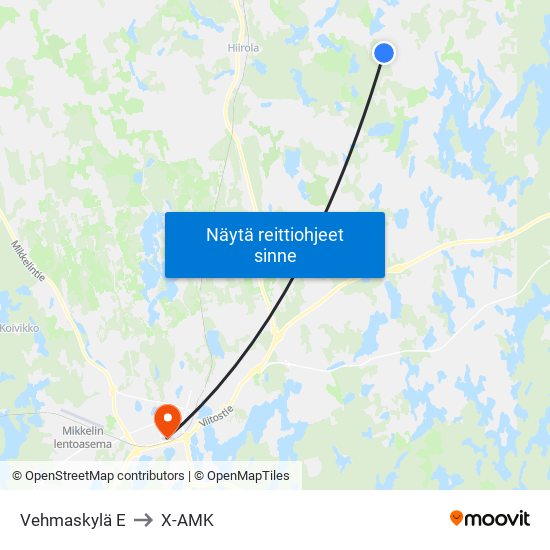 Vehmaskylä  E to X-AMK map