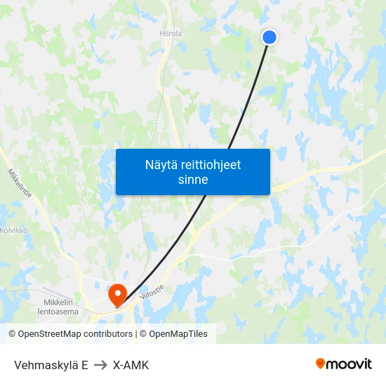 Vehmaskylä  E to X-AMK map
