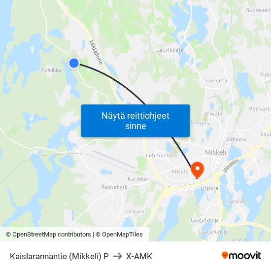 Kaislarannantie (Mikkeli)  P to X-AMK map