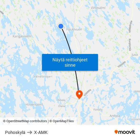 Pohoskylä to X-AMK map