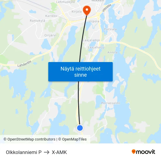 Olkkolanniemi  P to X-AMK map