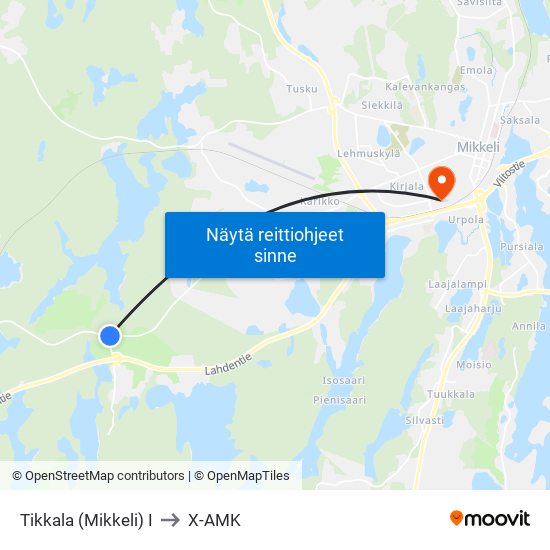Tikkala (Mikkeli)  I to X-AMK map