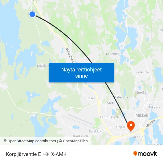Korpijärventie  E to X-AMK map