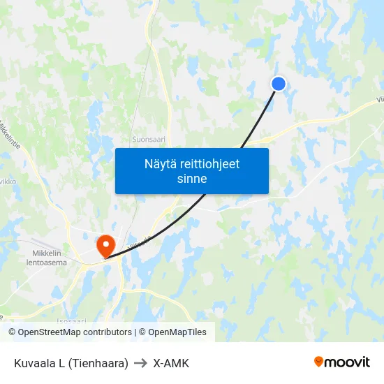 Kuvaala L (Tienhaara) to X-AMK map