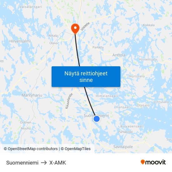 Suomenniemi to X-AMK map