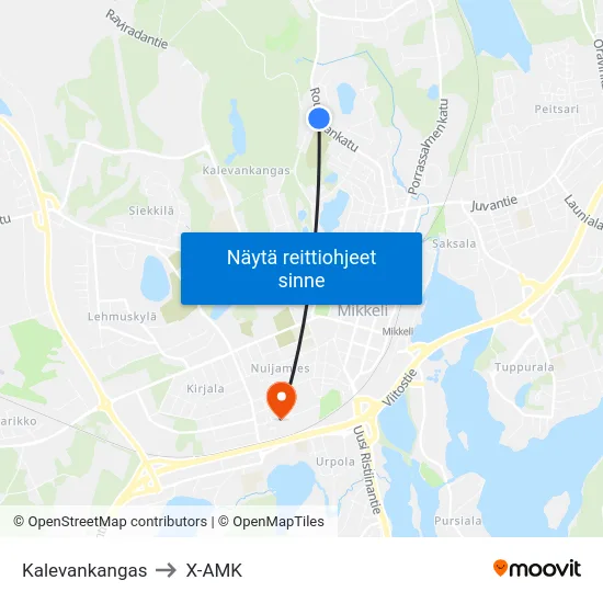 Kalevankangas to X-AMK map