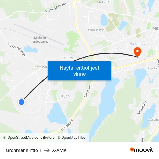 Grenmannintie T to X-AMK map