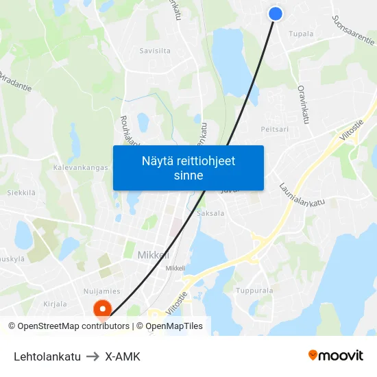 Lehtolankatu to X-AMK map