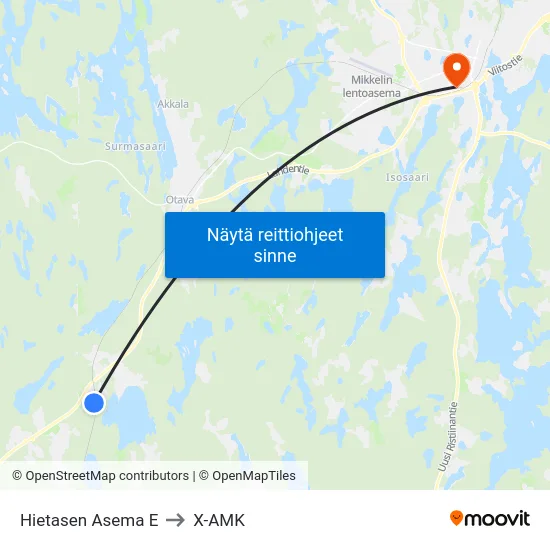 Hietasen Asema E to X-AMK map