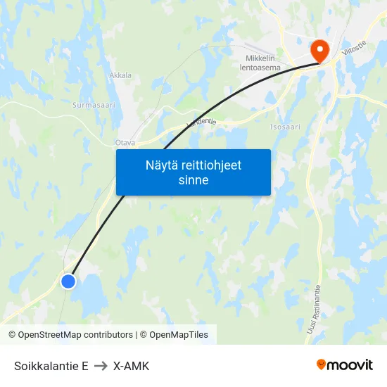 Soikkalantie E to X-AMK map
