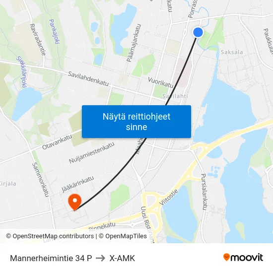 Mannerheimintie 34 P to X-AMK map