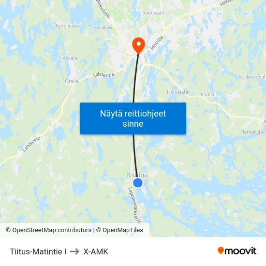 Tiitus-Matintie I to X-AMK map