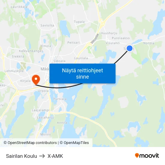 Sairilan Koulu to X-AMK map