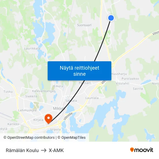 Rämälän Koulu to X-AMK map