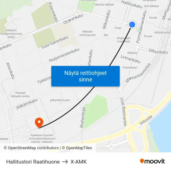 Hallitustori Raatihuone to X-AMK map