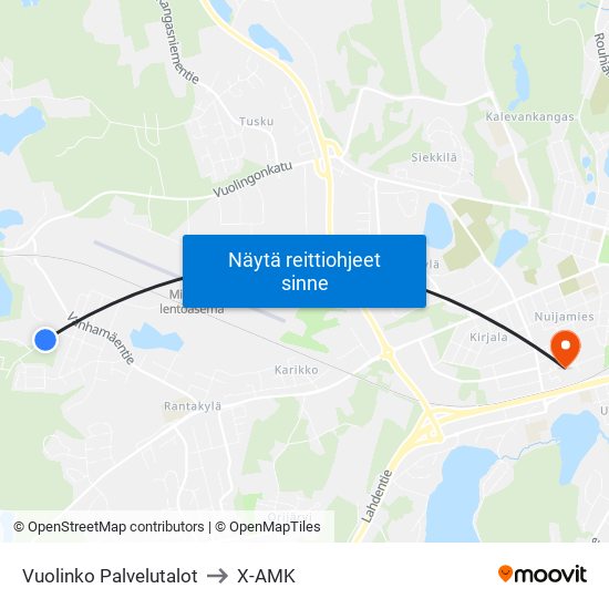 Vuolinko Palvelutalot to X-AMK map