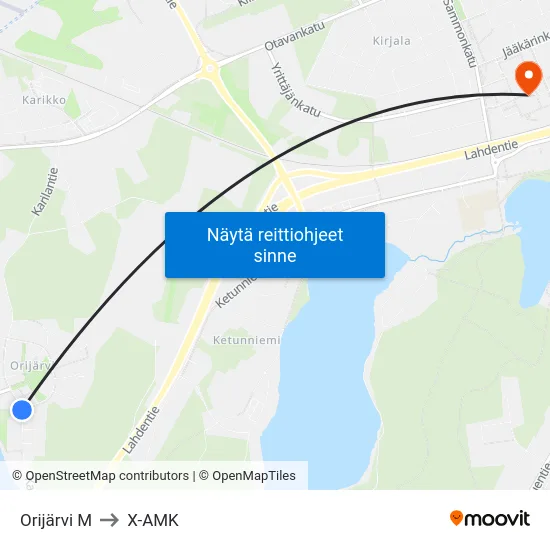 Orijärvi M to X-AMK map