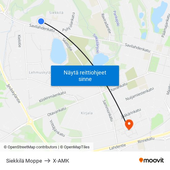 Siekkilä Moppe to X-AMK map