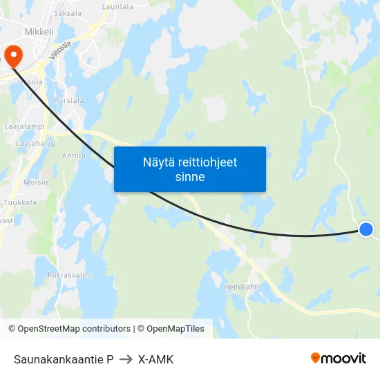 Saunakankaantie P to X-AMK map