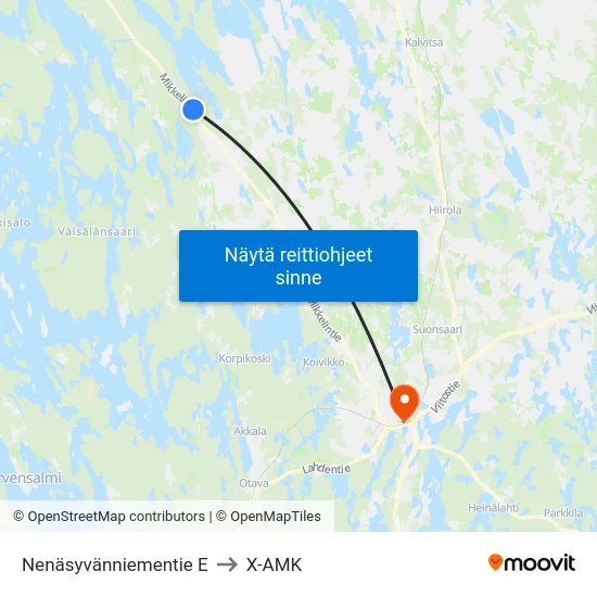 Nenäsyvänniementie  E to X-AMK map