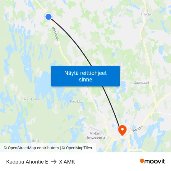 Kuoppa-Ahontie  E to X-AMK map