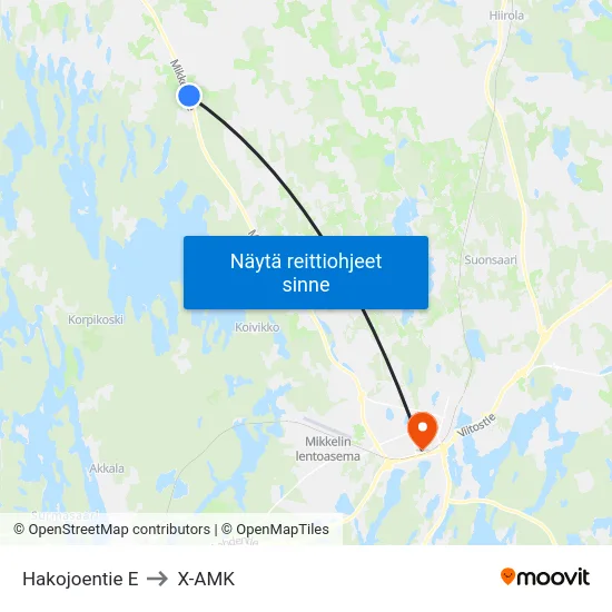 Hakojoentie  E to X-AMK map