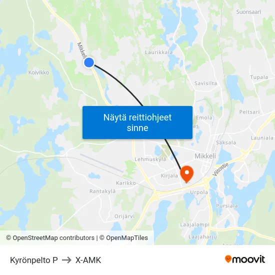 Kyrönpelto  P to X-AMK map